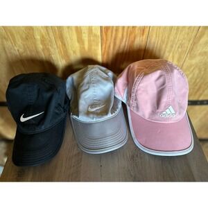 NIKE Dri-Fit & ADIDAS Hat Women's Black Pink Gray Running Golf Tennis Lot of 3